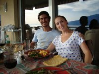 DSC05842  Brigitte and Nico enjoying fresh garden green beans
