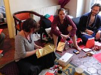 DSCN0779  Mary-Jo surrounded by loot