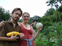 DSC05676  then over to the garden to water and harvest: Farmer Joe and Jane!