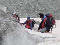 DSC06206  Gilles, Christine and Ladat negotiating a crevasse (which you can&#39;t see)