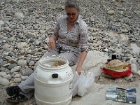 DSC05568  Snacking out of the barrel on the sand bar
