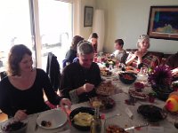 DSCN0418  Donna and Leo dig in while Sarah checks out the neighbors