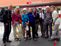 IMG 0553  Some of our original team. L to R: Jeremy, Kate, Sarah, Brigitte, Nicolas, Greg, Hanspeter, Sharon. Missing : Leo looking for knife, Christine behind the camera