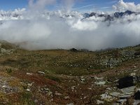 IMG 1311  Looking back at the Crèt de Midi with the Oberland in the distance and a jazzed Christine in the foreground!