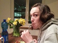 20150131 200009  Brigitte tucking into dinner