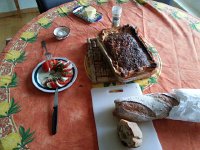 20150726 185912  Solo dinner: tomato with mozzarella and basil, and a quiche