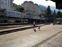 20150716 100345  On this sunny morning we&#39;re on the platform waiting for the train to go to Zermatt where it is cooler.