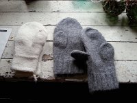 20150609 132429  Reversible mittens (two thumbs) that over time while fishing would become felted.