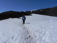 DSCN3461  Snow is not Christine&#39;s preferred hiking surface, but she managed