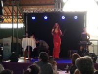 20150516 172518  Female impersonator promoting safe sex at the Marche Couvert.