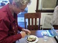 20151124 151712  Christine makes pastrami and Jarlsburg on pumpernickel