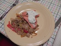 DSCN5461  Quinoa, peppers, salmon and sauce