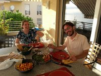 20160808 193942  Back home a dinner of green beans and sausages; NIkki looks good...