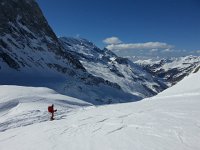 20160317 144112  Beth and old ski tracks elevated by the scouring winds