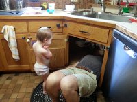 20160529 091131  Sunday morning- Ian and I replace the kitchen faucet while Val wonders