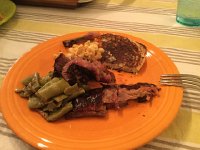 IMG 4599  with beans, mac-n-cheese and a corn pancake