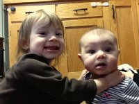 IMG 4097  Val and Liam hanging out with Titine in the kitchen (again) on President&#39;s Day