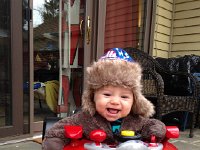 IMG 3725  Outside on another day, the brown bear suit is good but here Liam is showing off his warmest hat