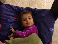 IMG 3781  Then Val announced that she wanted to go to sleep in the Pack-n-Play! She happily snuggled under her sleeping bag with the Lion and was asleep in minutes.