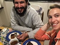 GHRU7194  Up (not down) in Zurich, Bri and Nicolas enjoyed the chocolate iced cheesecake and shared this with us!