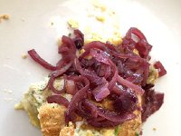 JKVX5673  27 August Roquefort soufflé with red onion sauce