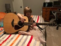 IMG 6585  She&#39;s cetainly got the idea! But the instrument is too big. Note the fairy dress with tulle skirt and sequin covered top.