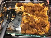 IMG 6566  For breakfast, a baked french toast casserole featuring cream cheese (hint: not low calorie!)