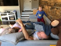 IMG 1931  first pile pillows on Gampa and then jump on them/him! So much fun! (Until you vault off and whak your chin)