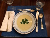 IMG 1225  a formal dinner back at the Cronin&#39;s begins with cream-based soup made in the ThermoMax