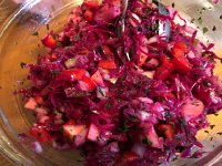 IMG 1325  close up of the red cabbage salad (key is lots of parsley which she stores in the freezer)