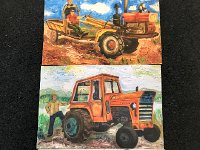 IMG 0941  We write/sign three postcards based on , naif agricultural machinery paintings by the son of the Pig&#39;s Inn proprietor, More (that&#39;s his name)