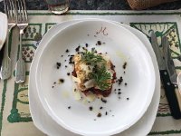 IMG 1148  our starter of smoked eggplant and goat cheese croquettes