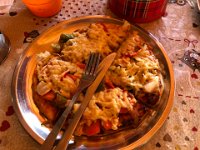 Pizza with carrots and green beans (yum!)
