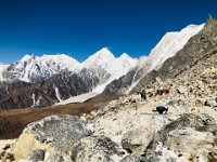 One group takes a break; 7000 m peaks in the back