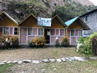 The helicopter leaves and our trek begins, with our first night in these little huts in Jagat