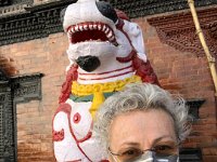 The point of this photo is that the air in Kathmandu, even when in a world heritage site, was heavily polluted. A face mask helped