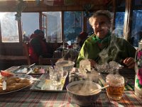 Breakfast porridges steaming in the cool morning air