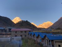 Dawn in Lho Goan, we have the first view of Manaslu