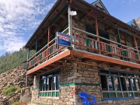 Rooms above, dining hall below. Note green timbers in the stone walls: earthquake measure.