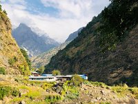 A small settlement surrounded by fields