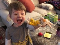 Liam finds bunny!! Bunny was hiding!