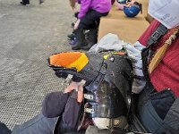 Nikki's 25 year old boots self-destructed at the bottom of the first run.