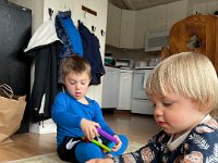 After the skiers got home, there was still time for the cousins to play with August's Crinkles