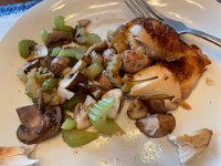 Baked chicken, celery and mushrooms