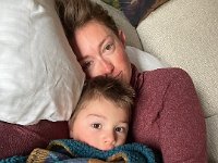 It's a lazy morning which includes snuggle-time on the couch