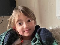 Valerie in a warm blanket at Winhall