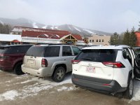 My rental car at Sunday River. Wildcat was just too bleak for words but here there was coverage.