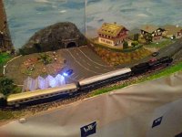 20151017 113231  I remember that Dad had started to rig up lights inside the houses on our set. But look at the car headlights!